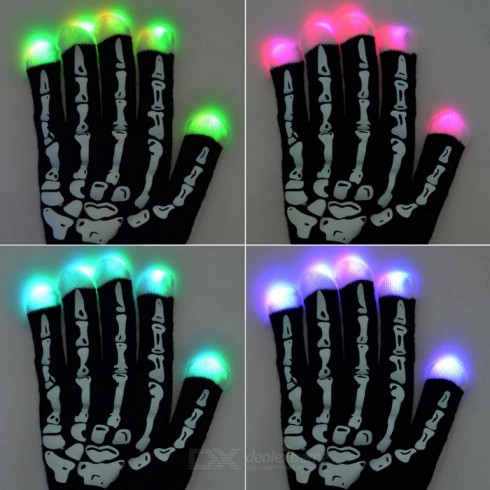LED leuchtende Handschuhe - Skelett, LED Handschuhe